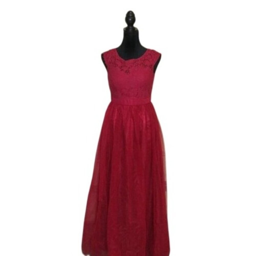 iEFIEL Red Satin Lace Chiffon Formal Gown Floor Length Prom Dress sz 6 Beautiful - Picture 1 of 8